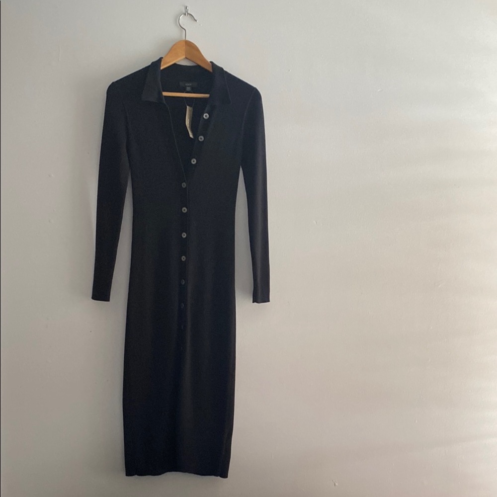 J. Crew Black Sheath Dress Long Sleeve Notched Collar